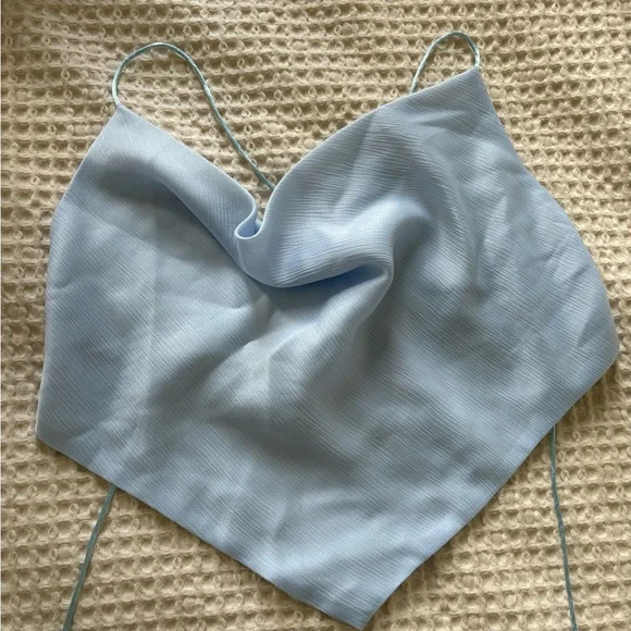 Light Blue Ribbed Crop Top - Picture 1 of 2
